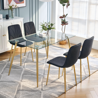 Sunvega Modern Light Luxury Dining Chair with Gold Metal Legs Ergonomic Design Set of 4