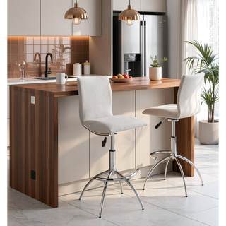 Sunvega Modern Contemporary Swivel Adjustable Bar Stool with PU Texture Soft White