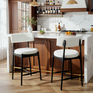 Sunvega Mid Century Modern Counter Stool Set of 2 with Upholstered Boucle Seat