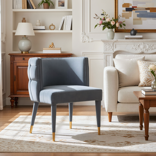 Sunvega Modern Velvet Upholstered Dining Chair with Tufted Back and Gold Tips