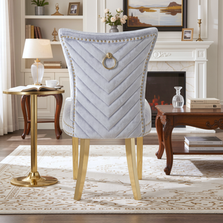 Sunvega Gold Velvet Upholstered Dining Chairs with Tufted Design and Metal Legs