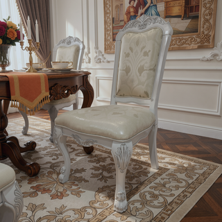 Sunvega Bone-White Tufted Side Chair with Carved Claw Legs and Patterned Upholstery