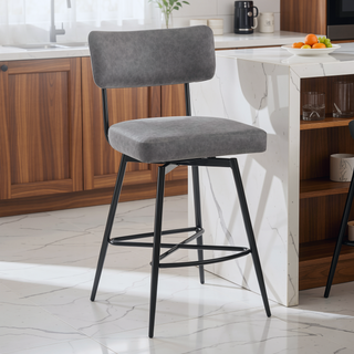 Sunvega Retro Brown Leather Swivel Counter Stools Set of 2 with Iron Frame