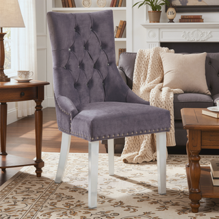 Sunvega Tufted Gray Velvet Dining Chair with Acrylic Legs and Diamond Stitching