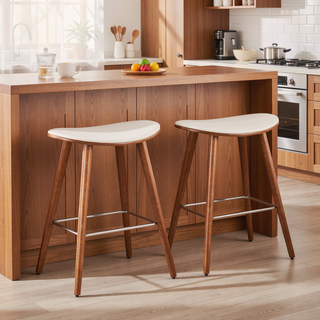Sunvega Mid-Century Modern Counter Stool with Faux Leather Seat and Wood Legs