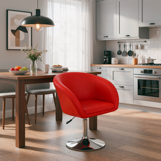 Sunvega Adjustable Faux Leather Swivel Barrel Chair with Chrome Base for Kitchen