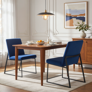 Sunvega Fuji Contemporary High Back Dining Chair with Upholstered Seat in Blue Velvet