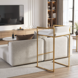 Sunvega Gold Metal and White Faux Leather Upholstered Stackable Counter Stool Set of 3