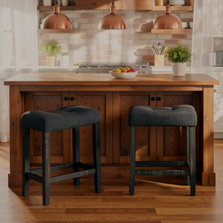 Sunvega Gray Saddle Stool Set with Button Tufted Contoured Seat and Footrests