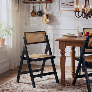 Sunvega Modern Industry Chic Cane Folding Dining Chair Set of 2 in Black and Natural