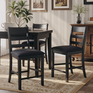 Sunvega Farmhouse Upholstered Rubberwood Counter Stools with Ladder Back Set of 2