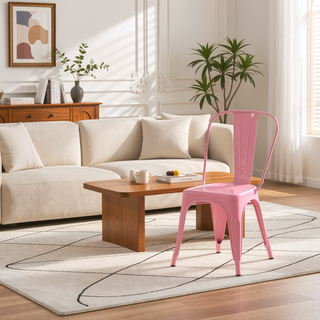 Sunvega High Gloss Pink Metal Dining Chairs Set of 4 with 18 Inch Seat Height