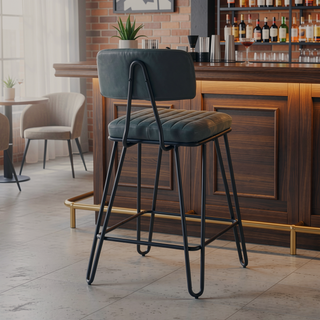 Sunvega Industrial Vintage PU Leather Bar Stools Set of 2 with Backrest