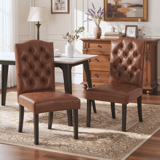Sunvega Upholstered Dining Chairs with Button Tufting and Tapered Legs Set of 2