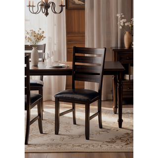 Sunvega Tufted Black PU Upholstered Wood Bench with Espresso Finish