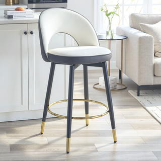Sunvega Modern White and Dark Gray Spliced PU Upholstered 360 Rotatable Bar Chair