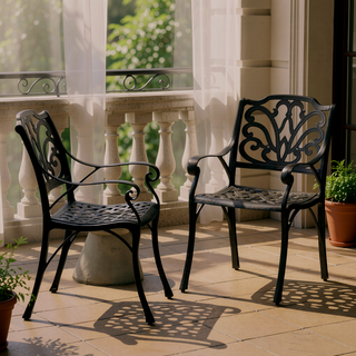 Sunvega Cast Aluminum Outdoor Dining Chairs Set of 2 with Wavy Floral Backs