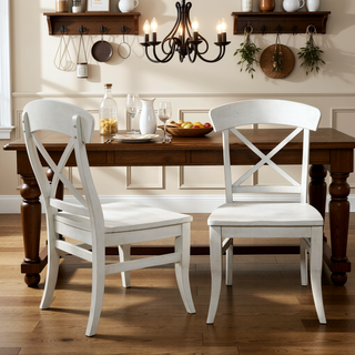 Sunvega Smoky White Finish X-Back Cottage Dining Side Chairs Set of 2