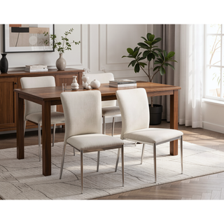 Sunvega Modern Faux Leatherette Side Chair Set of 2 with Soft White Upholstery
