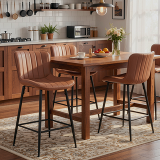 Sunvega Faux Leather Counter Stools Set of 2 with Metal Legs for Kitchen and Dining Room