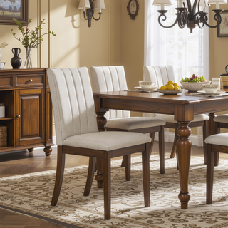 Sunvega Contemporary Wooden Dining Chairs with Beige Fabric Upholstered Seat and Back