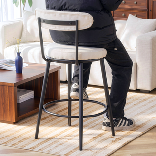 Sunvega Ergonomic High Back Bar Chairs with White Fabric Cushions and 35.5 Inch Total Height