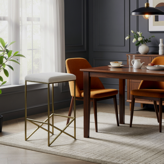 Sunvega Backless Upholstered Counter Stool with Bronze Metal Base and Padded Seat