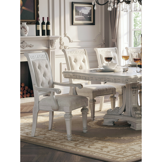 Sunvega Traditional Style Ivory Chenille Upholstered Arm Chair with Solid Wood Frame