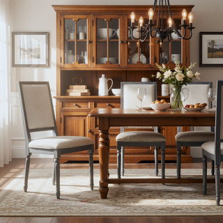 Sunvega Cream and Weathered Grey Farmhouse Style Open Back Side Chairs Set of 2