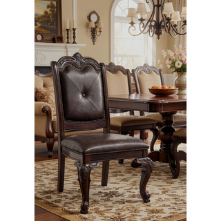 Sunvega Traditional Espresso Brown Dining Chairs with Carved Details and Upholstered Seat
