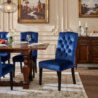 Sunvega Tufted Upholstered Dining Chairs with Crown Shaped Back Set of 2