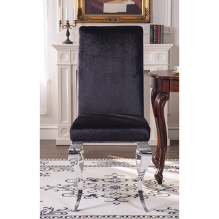 Sunvega Black Synthetic Leather & Chrome Metal High Back Armless Side Chair Set of 2
