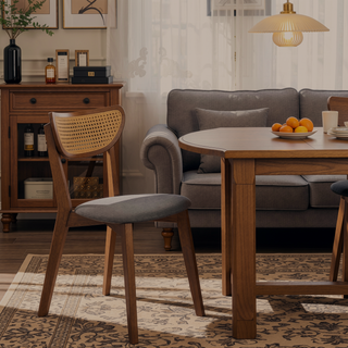 Sunvega Retro Danish Modern Natural Walnut Wood Frame Dining Chair with Grey Upholstered Seat