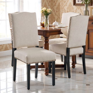 Sunvega Beige Polyester Upholstered Dining Chair with Bronze Studs