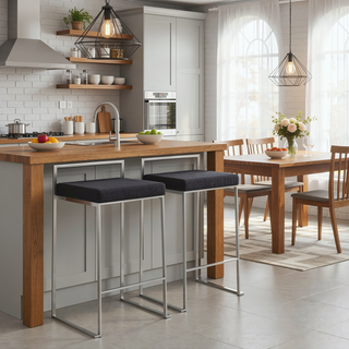 Sunvega Contemporary Stackable Counter Stool with Black Velvet Cushion and Stainless Steel Frame