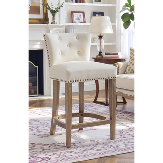 Sunvega Brown Wooden Bar Stools with Cow Top Leather Upholstered Seat and Backs