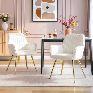 Sunvega Blue Velvet Mid-Back Dining Chairs with Gold Plated Legs for Living Room