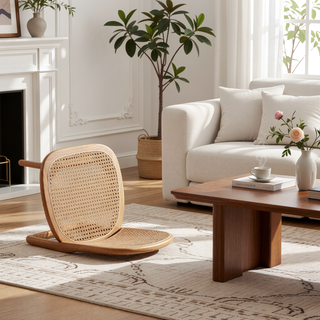 Sunvega Modern Cane Dining Chair with Natural Rattan and Solid Ash Wood Frame