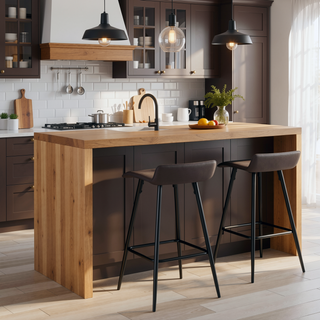 Sunvega Black Metal Frame Counter Stool with Faux Leather Seat for Kitchen or Bar