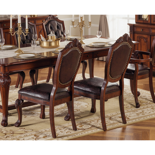 Sunvega Formal Set of 2 Dark Brown Rubberwood Arm Chairs with Faux Leather Upholstered Seat