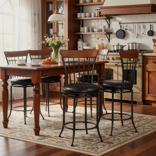 Sunvega Black Metal Frame Swivel Counter Height Chair with Brown Faux Leather Upholstery