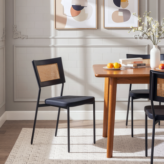 Sunvega Contemporary Rattan Tania Dining Chair with Black Faux Leather Seat