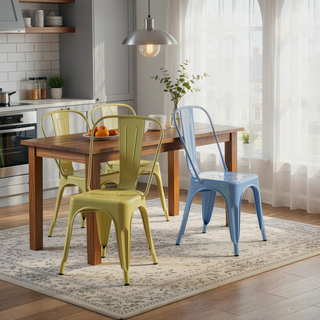 Sunvega Modern High Gloss Yellow and Blue Metal Dining Chairs Set of 2