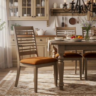 Sunvega Modern Farmhouse Dining Chairs with Latte Upholstery and Ladderback Design
