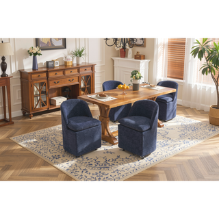 Sunvega Chenille Fabric Dining Arm Chair with Upholstered Back Cushion and Universal Wheels