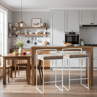 Sunvega Contemporary Stackable Counter Stool with Upholstered Padded Seat in White and Brown