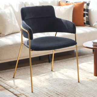 Sunvega Gold Metal Frame and Black Velvet Upholstery Contemporary Chair Set of 2