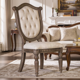 Sunvega Weathered Oak and Beige Finish Sheraton Shield Back Dining Side Chair