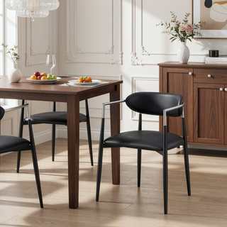 Sunvega Black Chenille Side Chair with Golden Armrests and Padded Seat Set of 2