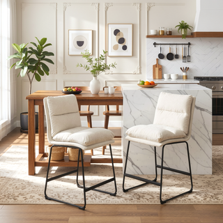 Sunvega Upholstered Counter Height Stools with Sled Base and Footrest, Set of 2